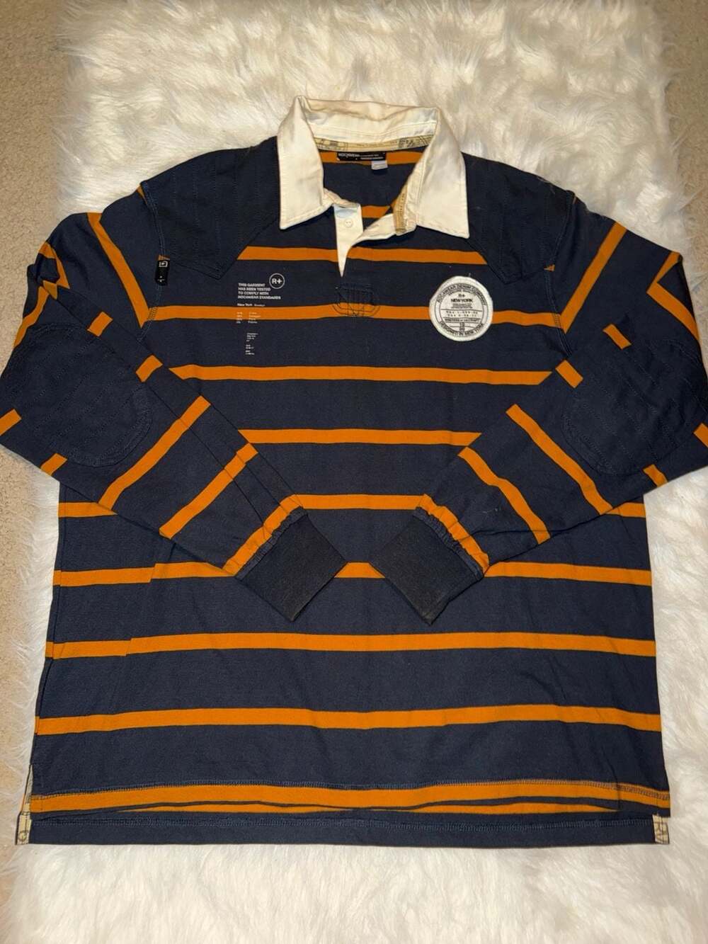 Rocawear Striped Rugby Polo Size 2X-Large Navy Orange Long Sleeve